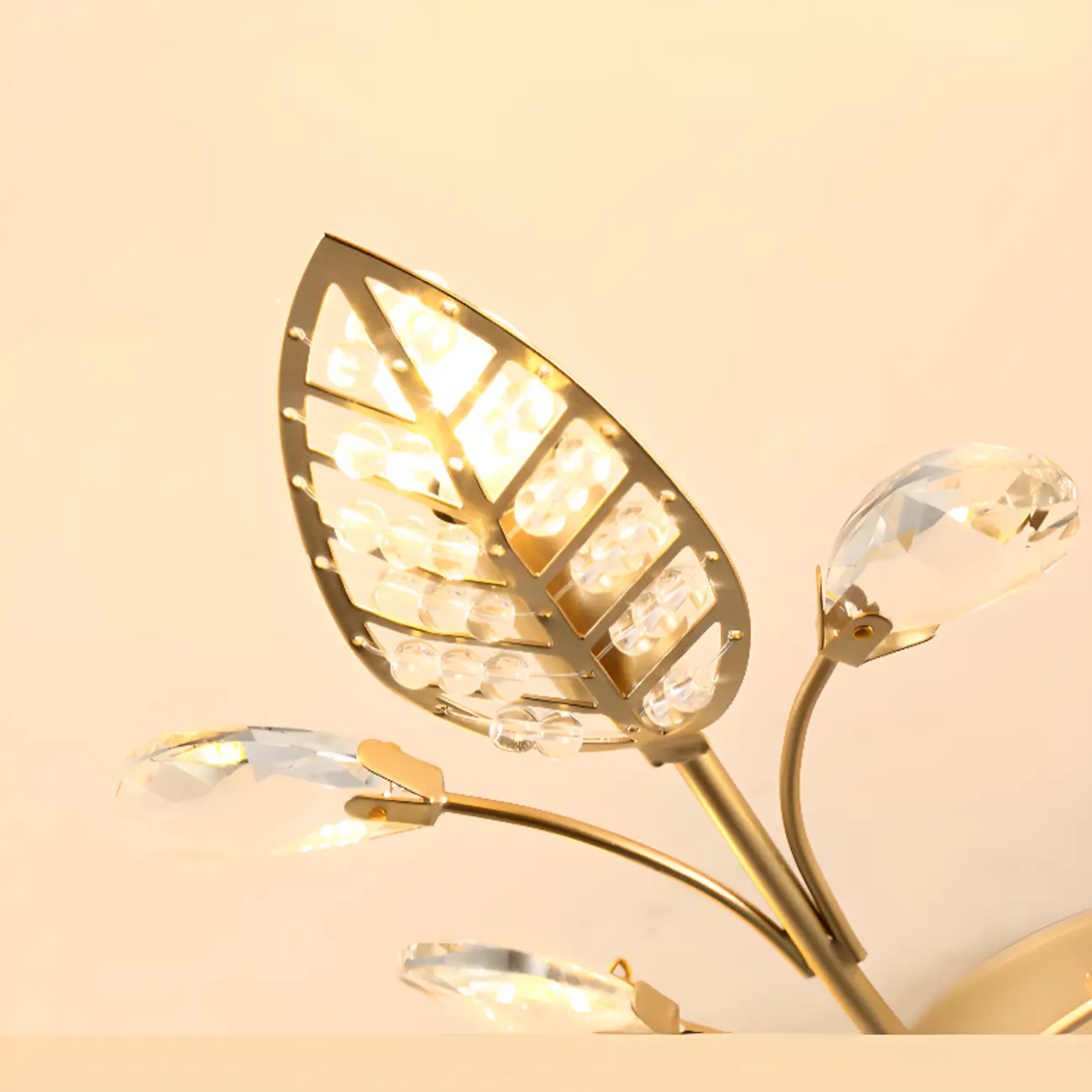 Elegant Golden Branch Crystal Semi Flush Ceiling Light