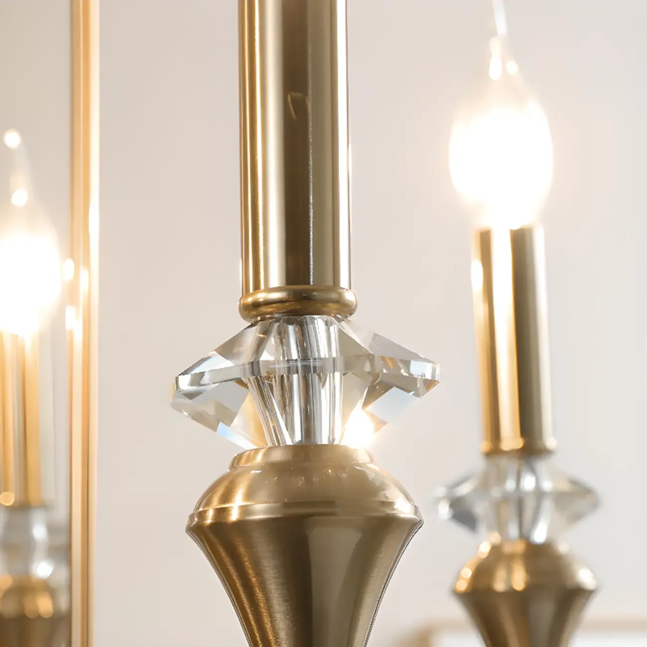 Mid-Century Modern Metallic Alloy Candle Chandelier with Crystal