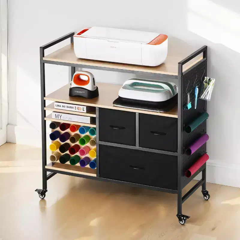 VEVOR Rolling Craft Cart and Storage Table, Compatible with Cricut Machines, Crafting Table Organization Workstation, Black