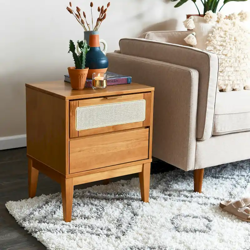 Wood 2-Drawer Bed Side Table
