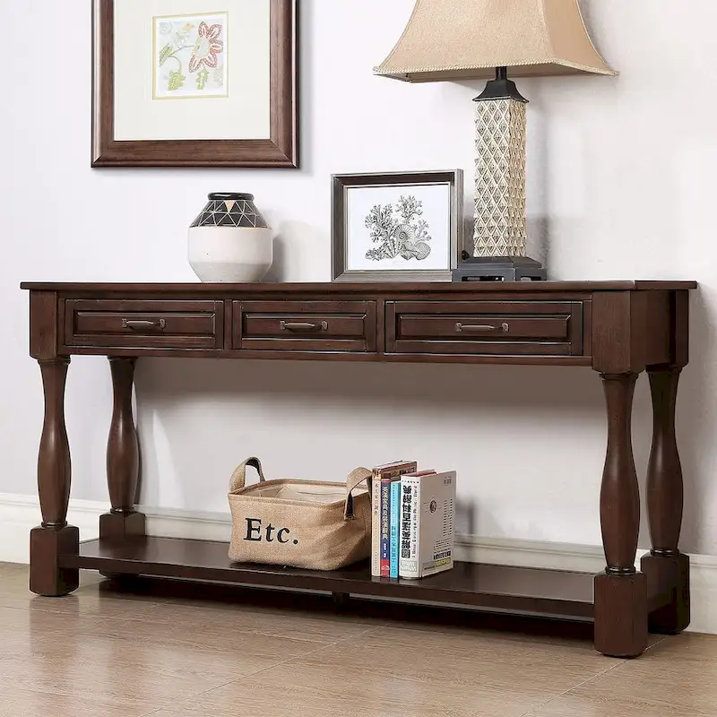 63.38 Long Sofa Console Table with 3 Drawers for Entryway Behind Couch Hall Foyer