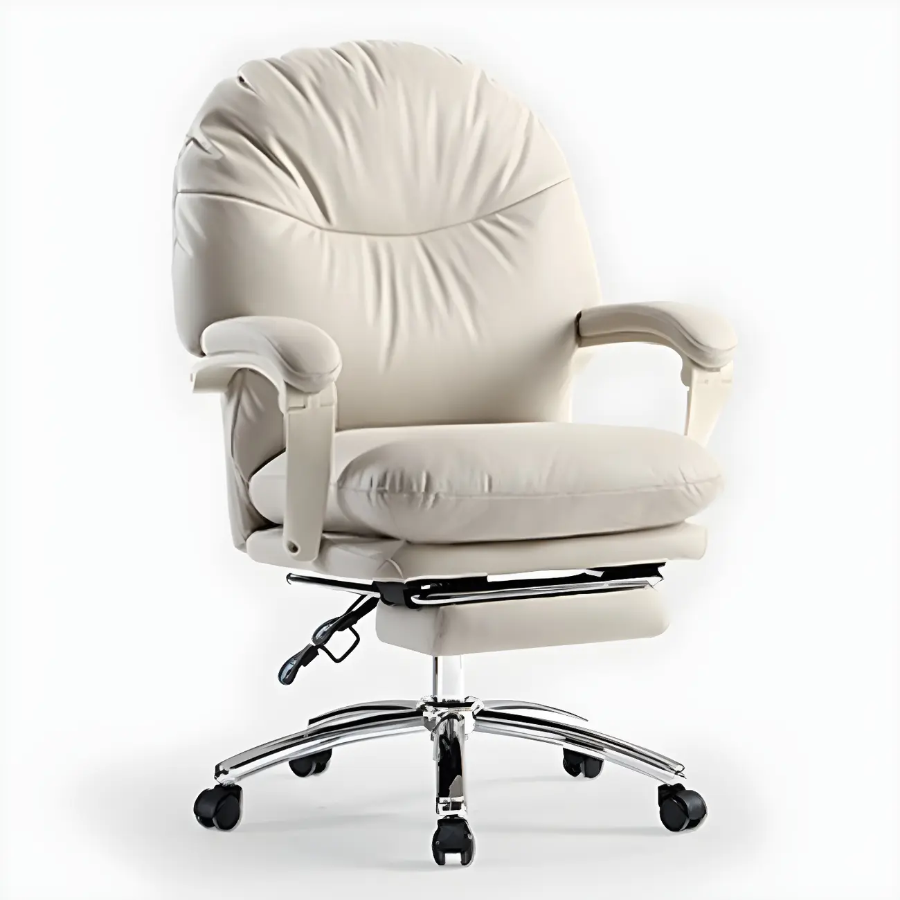 Elegant White Leather Casters Home Office Chair