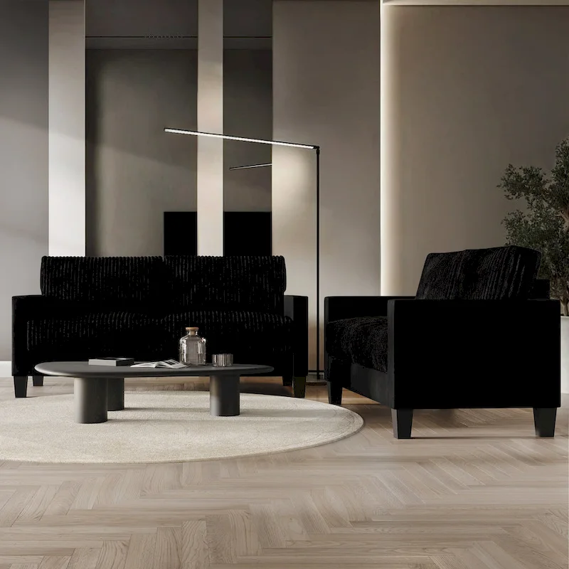 CraftPorch Corduroy Mid-Century Modern Velvet Upholstered 2-Piece Living Room Set