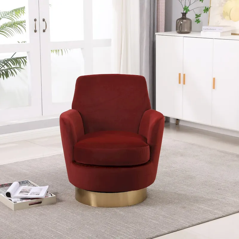 Velvet Swivel Barrel Chair, Swivel Accent Chairs Armchair, Reading Chairs, Round Barrel Chairs with Gold Stainless Steel Base