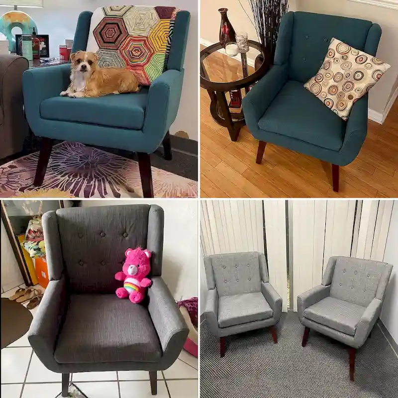 Linen Accent Chair with Tufted Back
