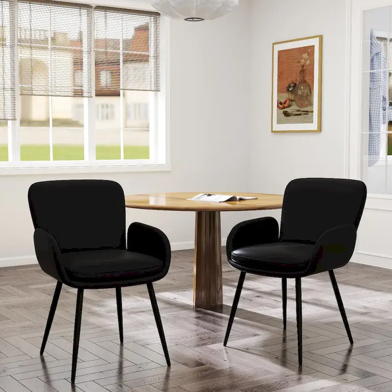 Set of 2 Cat-Scratch Resistant Dining Chairs with Gold Metal Legs