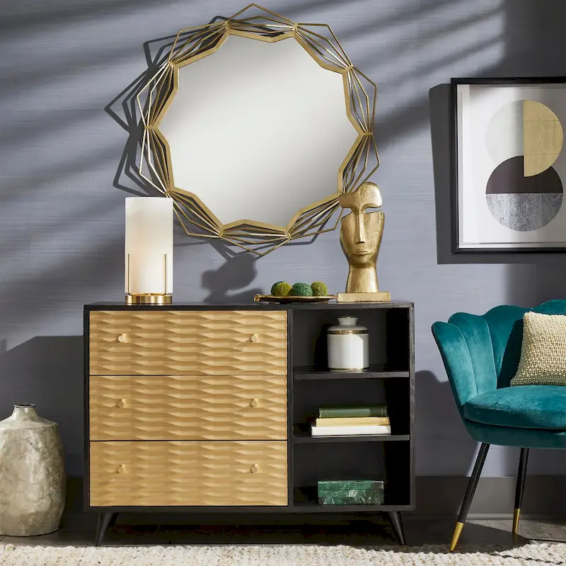 Accent Chest - Black & Gold Two-Tone, 3 Drawers, Modern Glam Design