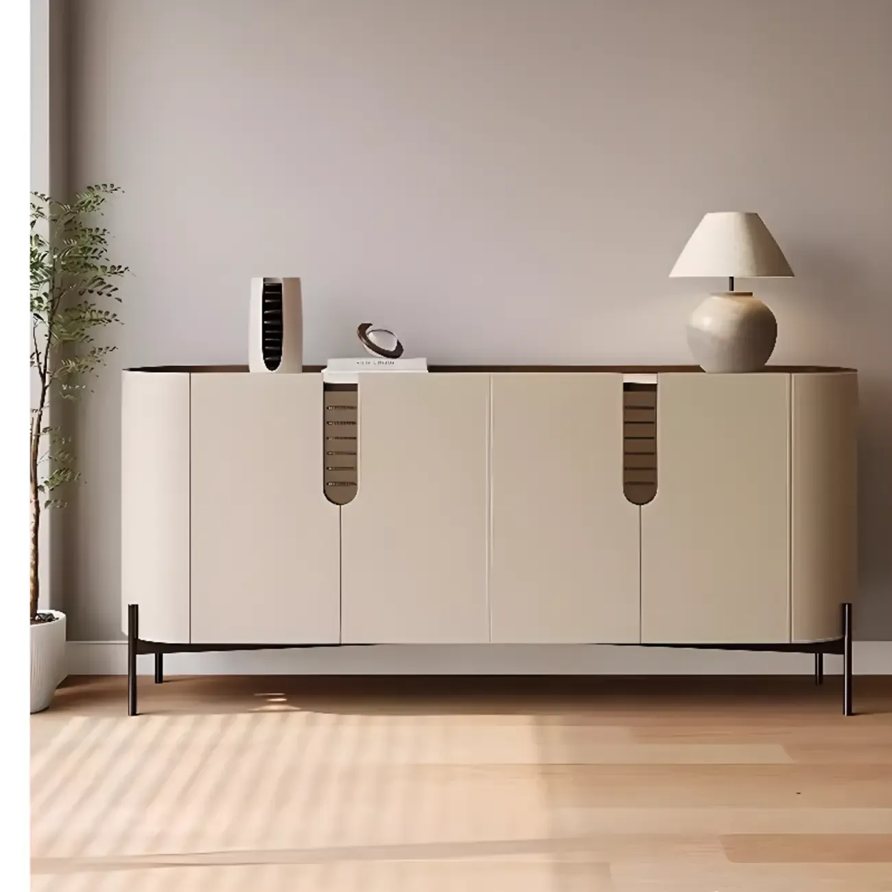 Modern Beige Stone Accent Cabinet with 4 Straight Legs