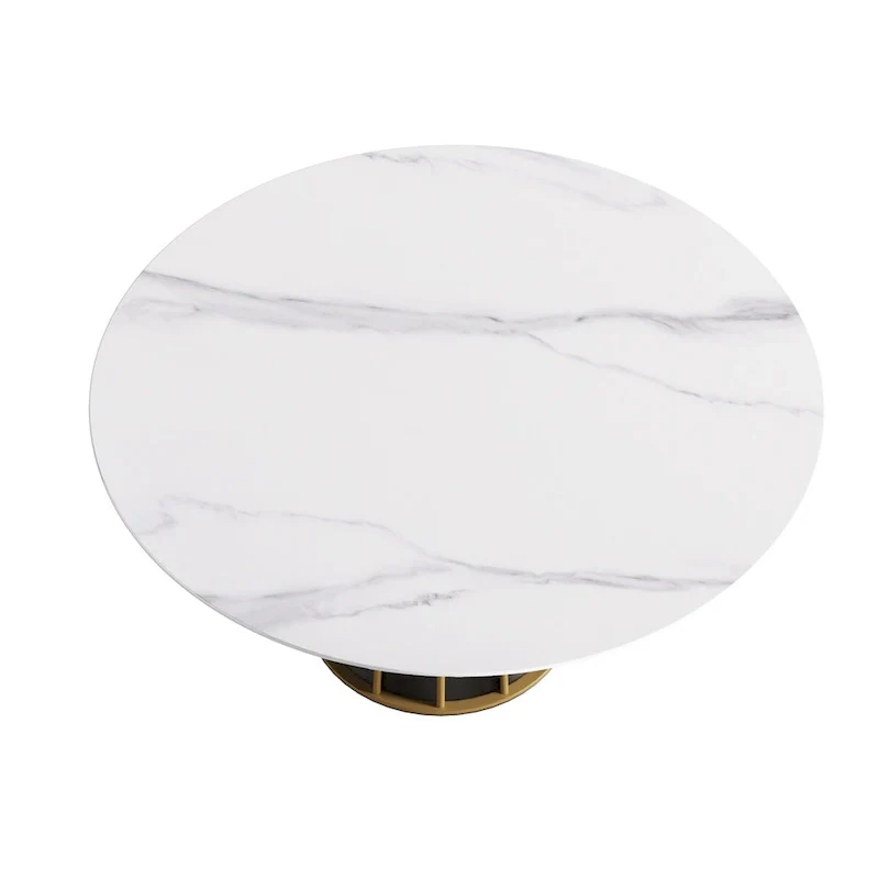 59 White Round Dining Table with Lazy Susan, Sintered Stone Tabletop - N/A