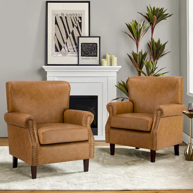 Levi Vegan Transitional Armchair with Rolled Arms Set of 2