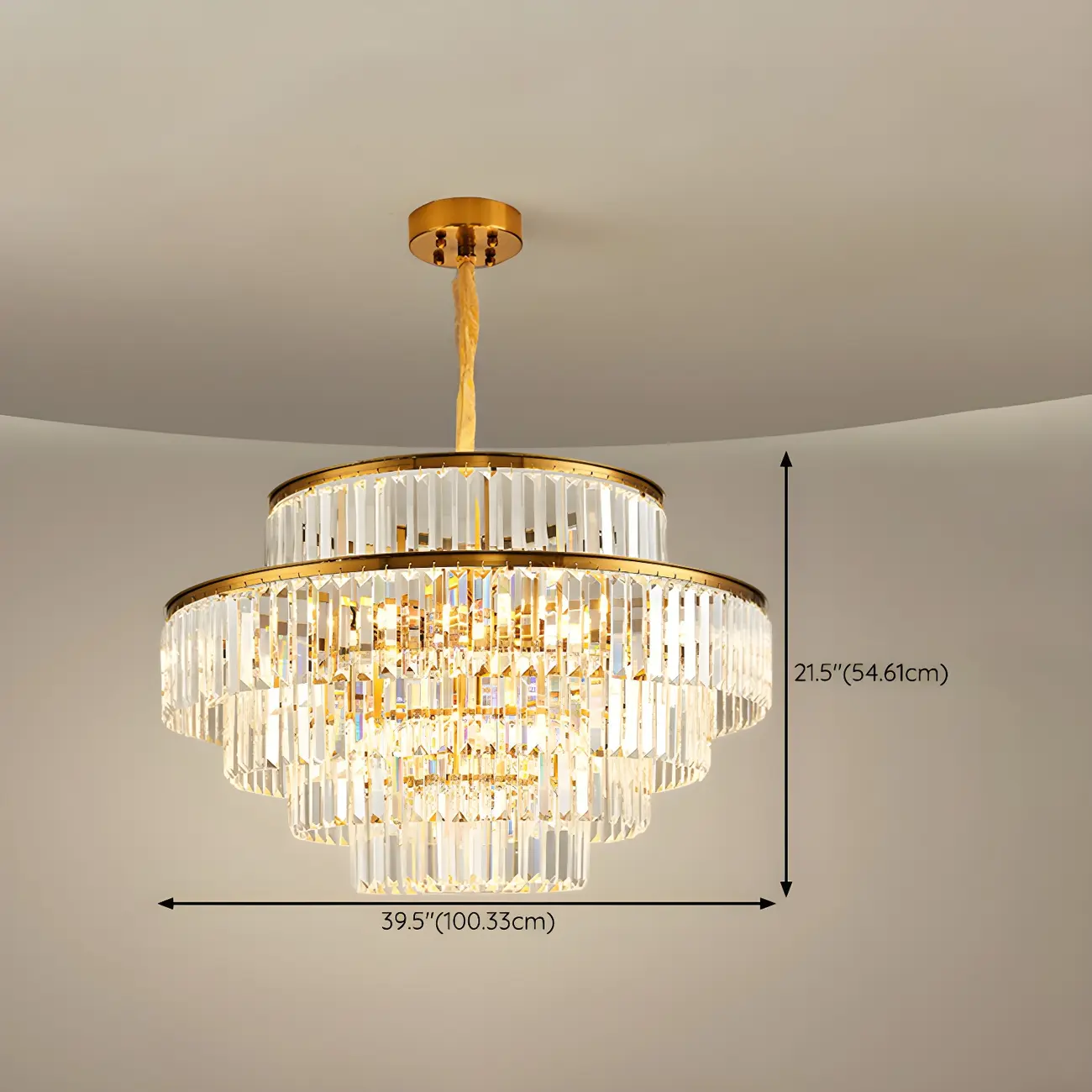 Gold Crystal Cylinder Tier Circle Chandelier