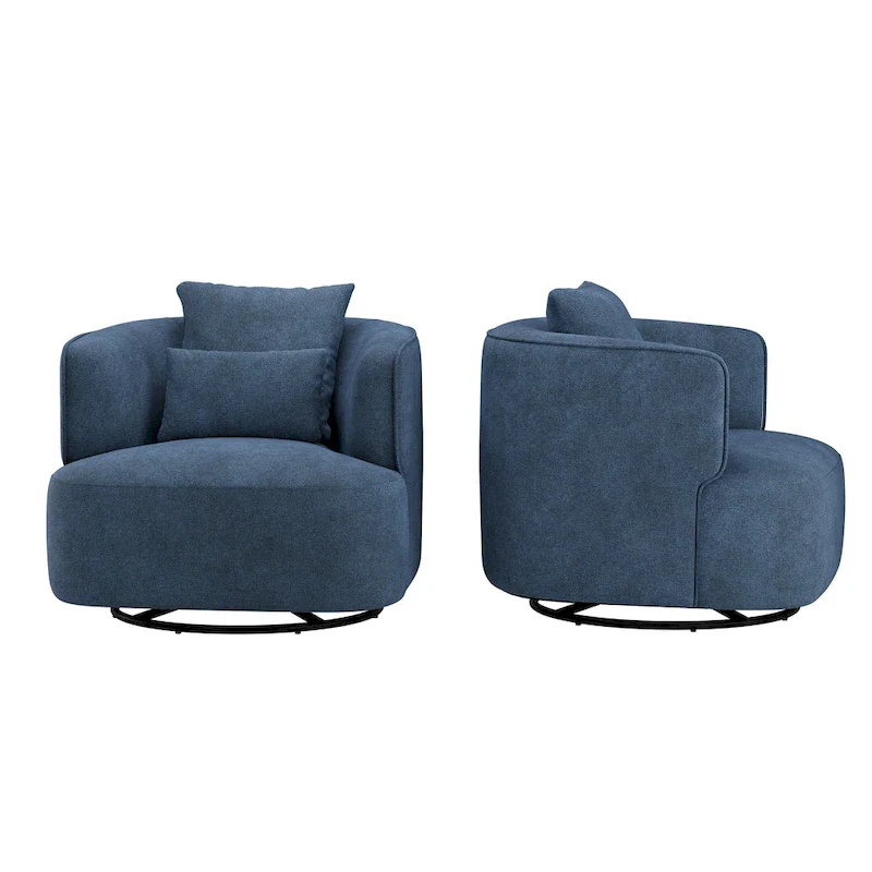 LUE BONA 2 Set Swivel Accent Armchair Fabric Blend, Modern Barrel Living Room Sofa Chair - 32.7 W x 32.7 D x 26.8 H