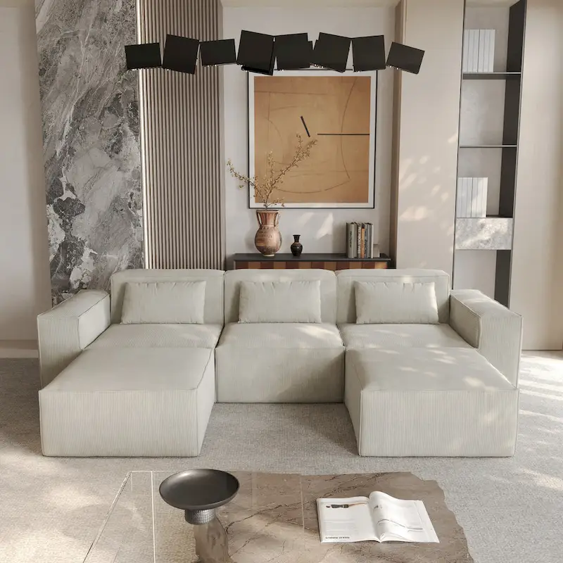 Modern Modular Sectional Sofa with 3 Pillows, Convertible Living Room Couch with Ottomans