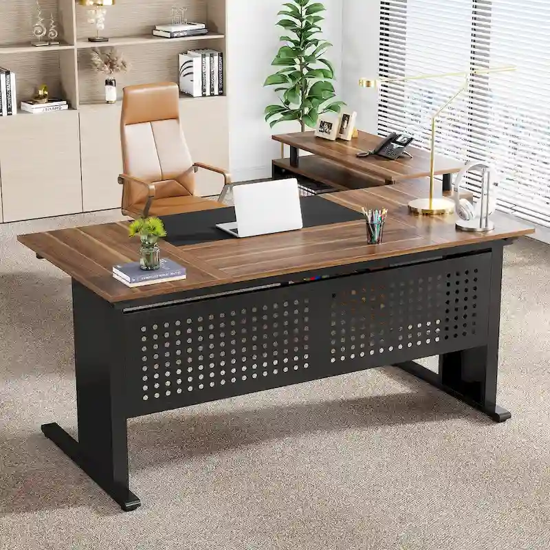 Executive Desk, Large Computer Desk with File Cabinet