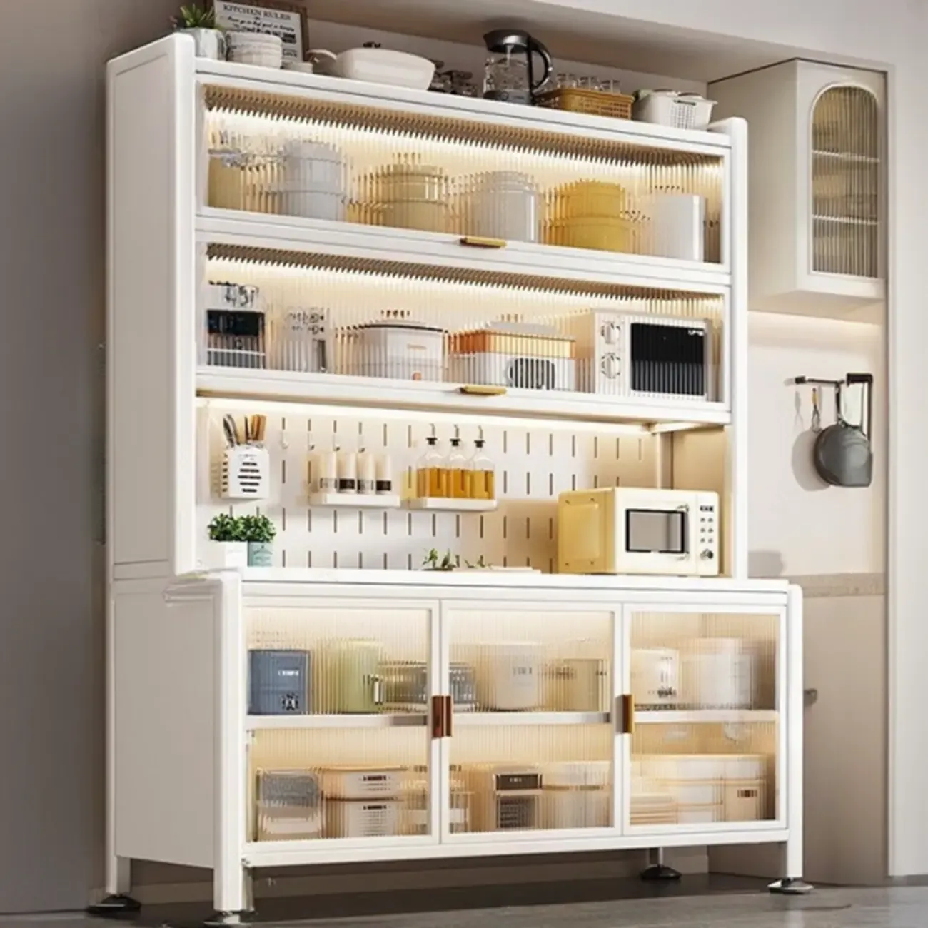 Modern Metal Buffet with Stone Countertop Narrow Design