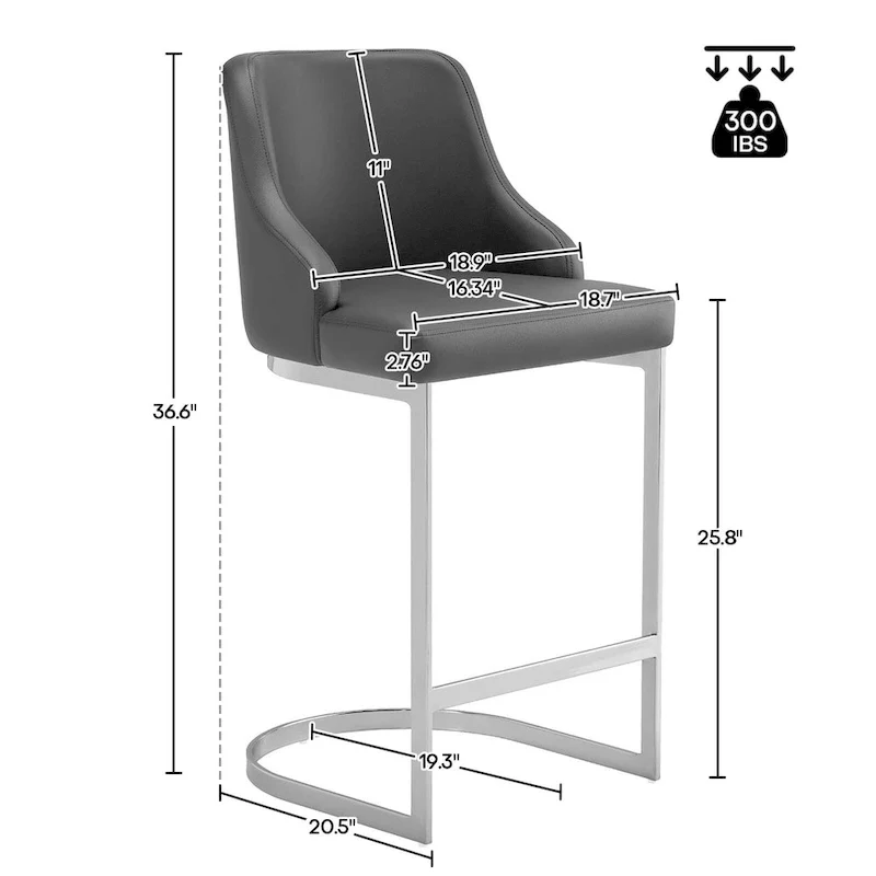 Velvet/Faux Leather Barstool, Counter Height Stools Set of 3 - 18.9W x 20.5D x 36.6H