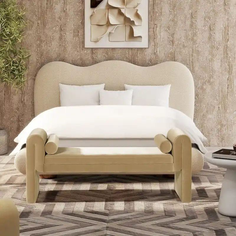 Mason 60.5 Transtional Velvet Upholstered Arched Arm Entryway Bench