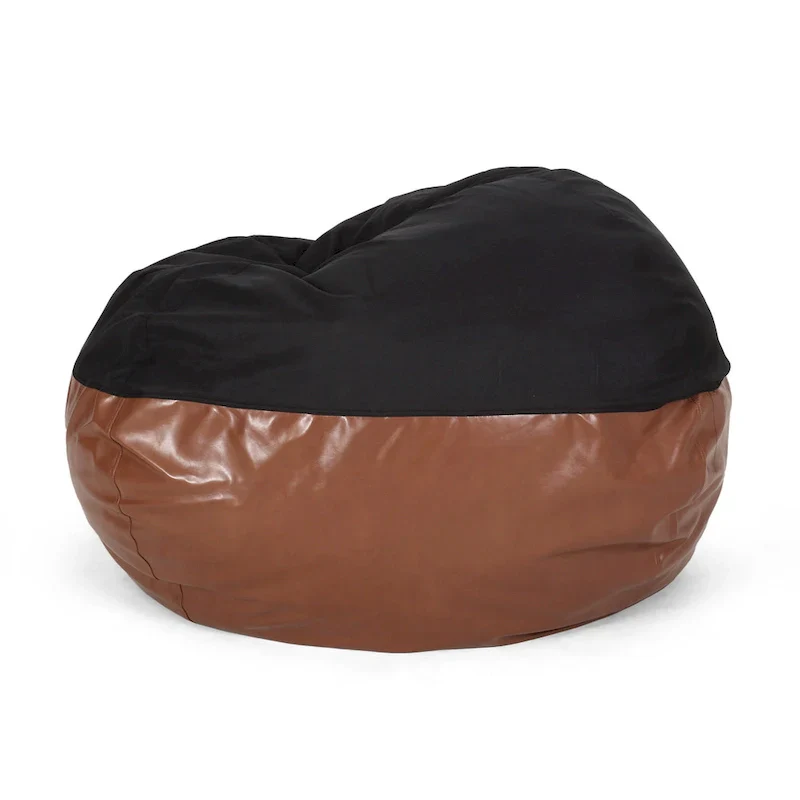 Ohnstad Modern 5 Foot Two Toned Fabric and Faux Leather Bean Bag by Christopher Knight Home
