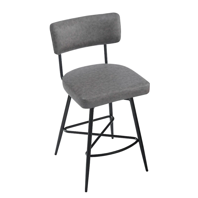 26 Retro Swivel Counter Stools, Set of 2 PU Leather Bar Chairs with Cushioned Seat and Iron Frame