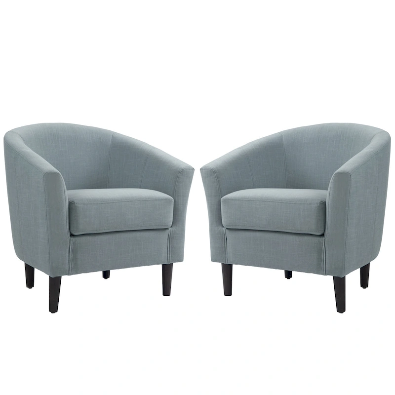 Set of 2 Upholstered Modern Barrel Accent Chair Wood Legs