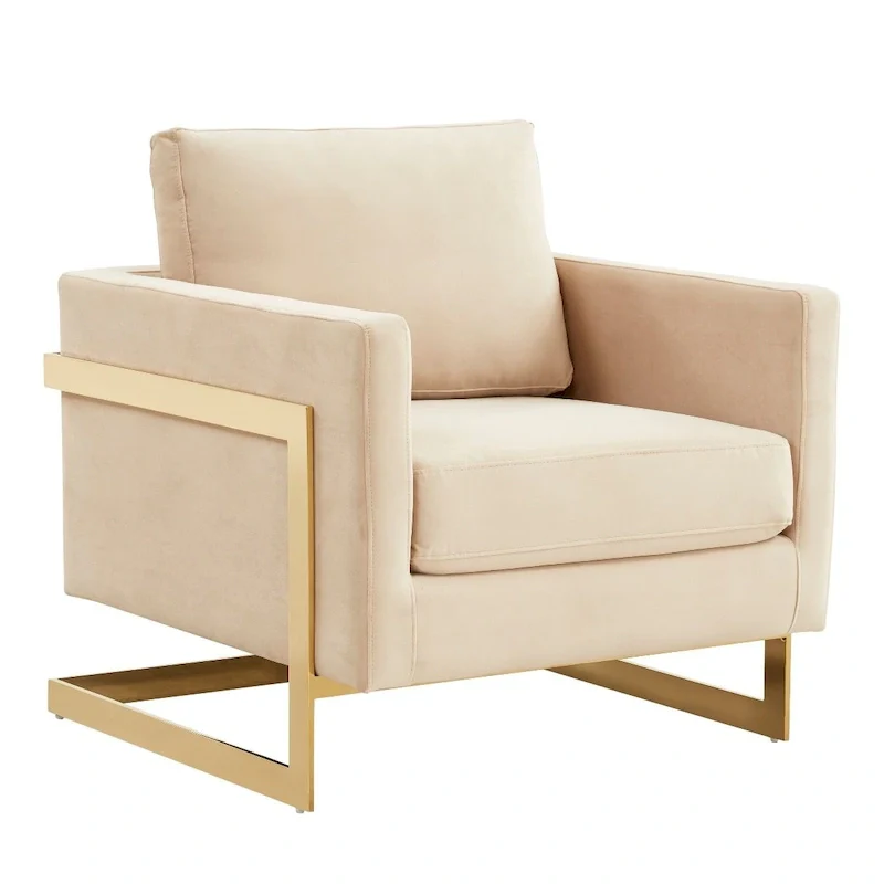 LeisureMod Lincoln Mid-Century Velvet Accent Arm Chair With Gold Frame - 34