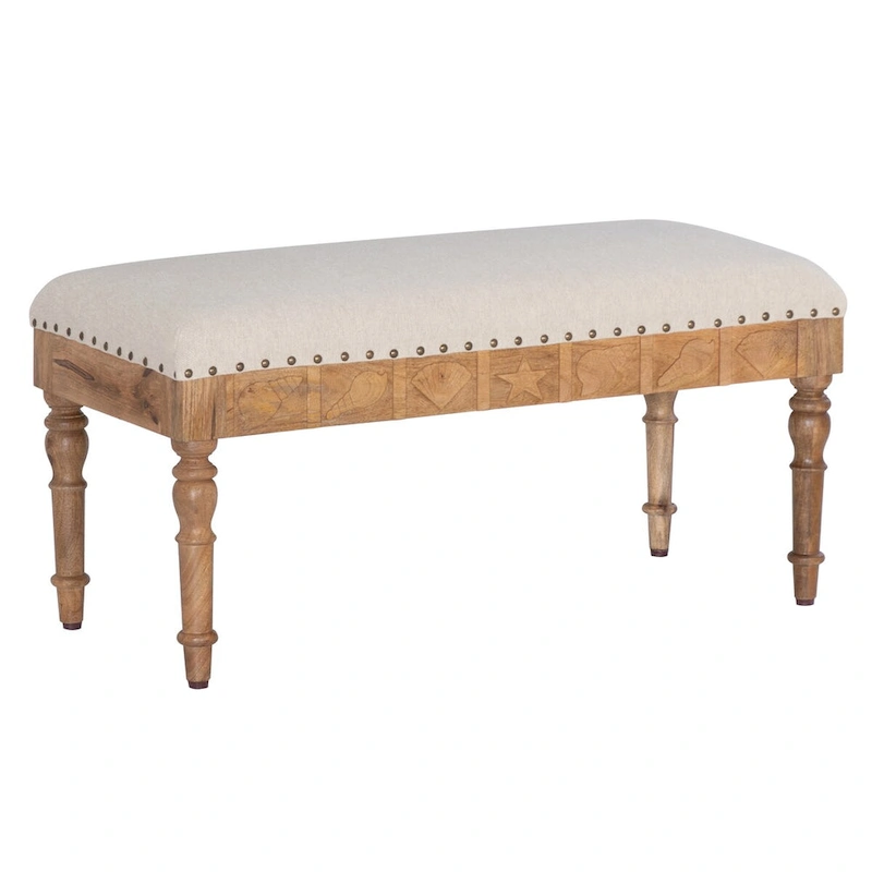 Barlow Upholstered Wood Seashell Entryway Bench