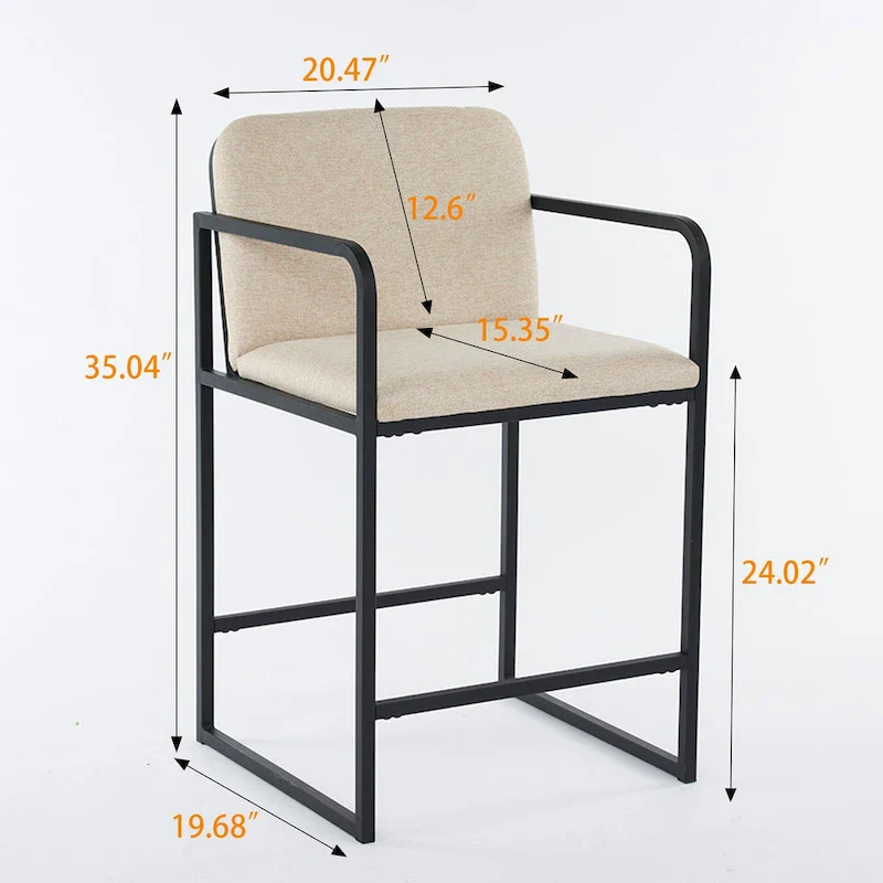 Set of 2,Modern Upholstered Counter Height Bar Stool with Armrests, Metal Frame and Padded Seat