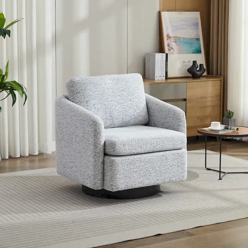 White+Black 31.5  Chenille Swivel Accent Chair with Solid Wood Frame