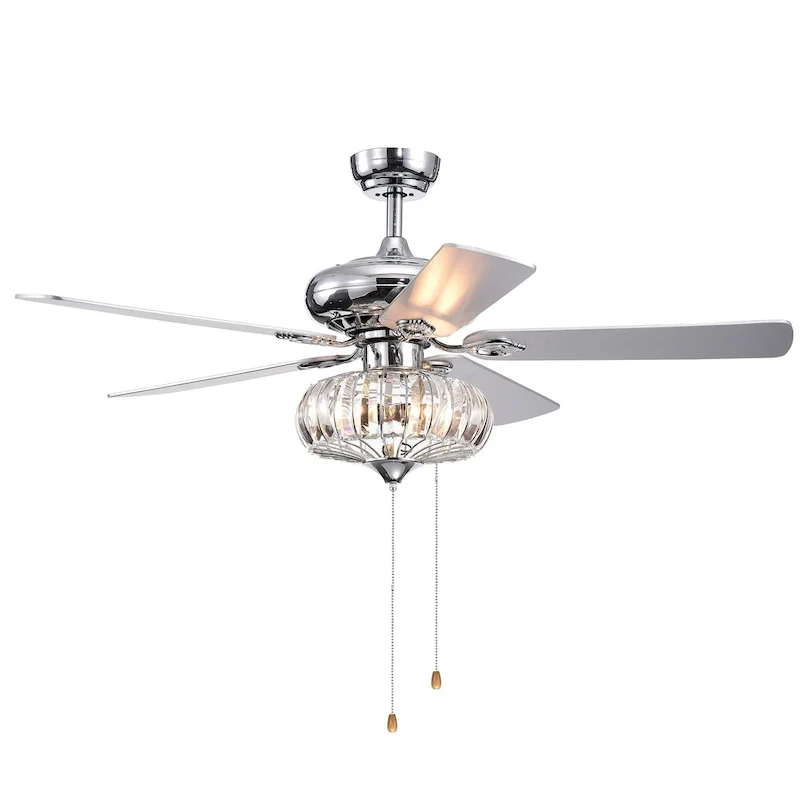 Kyana DeBase 52-Inch 5-Blade Chrome Lighted Ceiling Fans with Crystal Bowl Shade (Optional Remote Control)