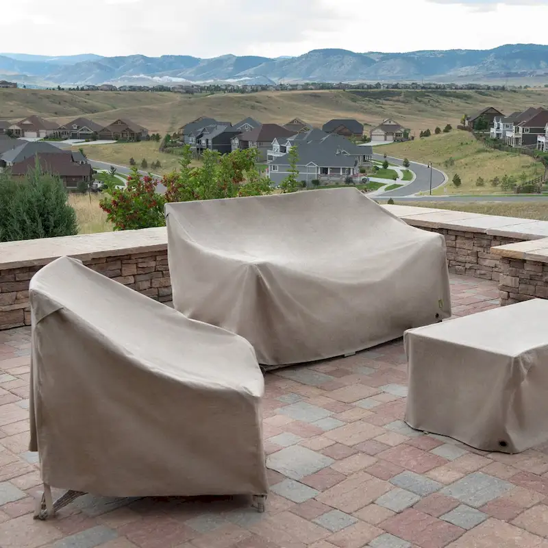 Modern Leisure Garrison Square Fire Pit Table Cover, Waterproof, 42  Square x 22 H, Sandstone