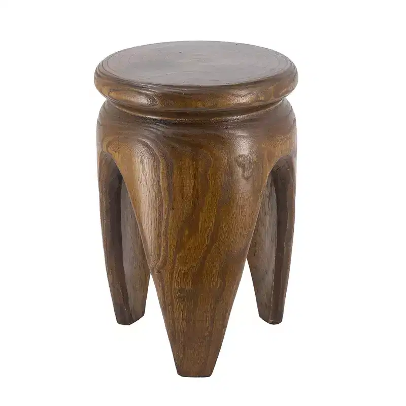 GDFStudio Arashi Carved Paulownia Wood Round Accent Table