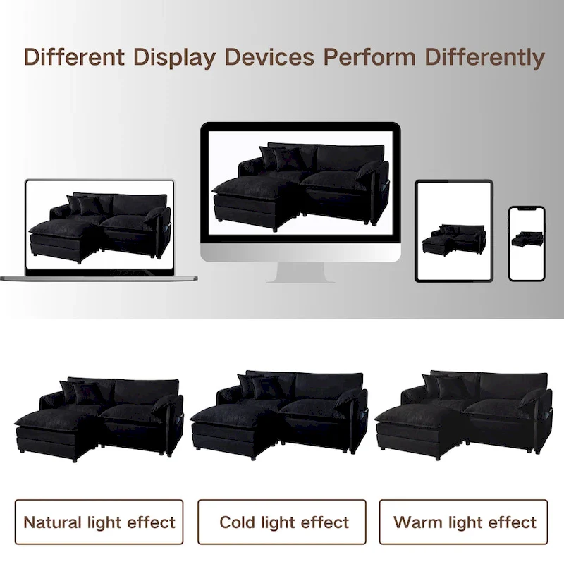 109.45 Chenille Upholstered U-Shaped Modular Sectional Sofa with Double-Layer Cushions, DIY Combination