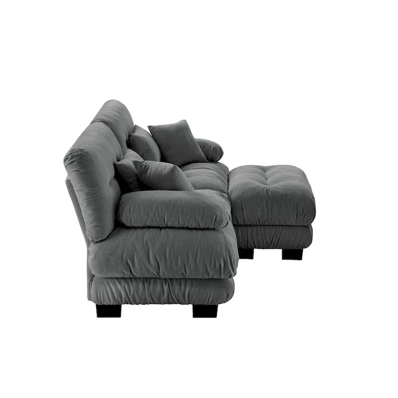 L Shaped Loveseat Sofa Chenille Sectional Couch with Lumbar Pillows
