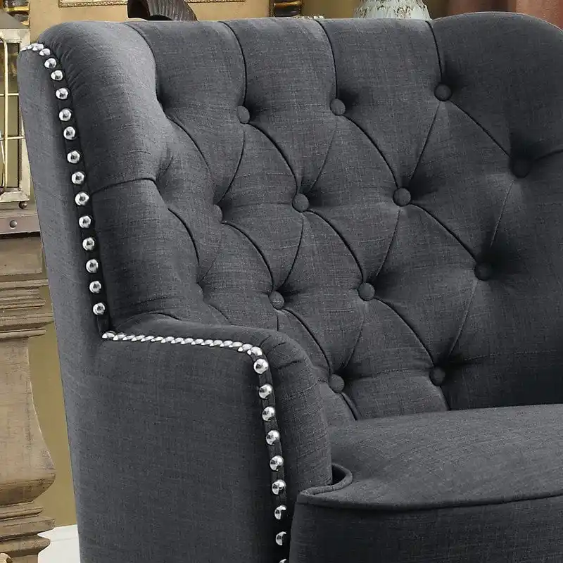 Moser Bay Mignon Velvet / Linen 30 Wide Tufted Wingback Accent Chair