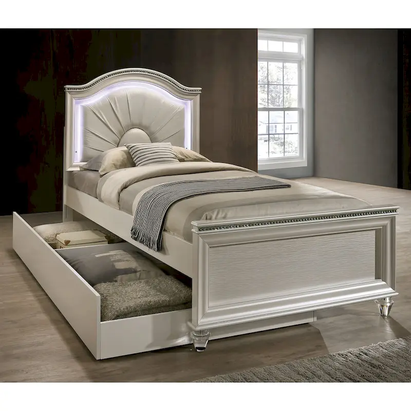 Ving Glam Wood LED Light Youth Panel Bed with Trundle by Furniture of America