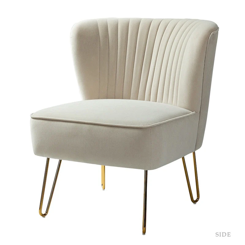 Velvet Tufted Accent Chair with Golden Metal Legs - Channel Back Design, High-Density Foam, 250 lbs Capacity, 26W x 30D x 31.5H