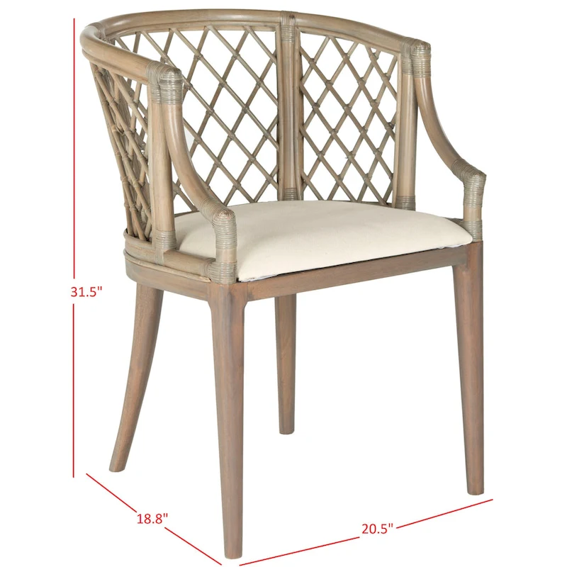 SAFAVIEH Theona Rattan Lattice Arm Chair - 22.3 W x 23 L x 31.3 H - 22Wx23Dx31H