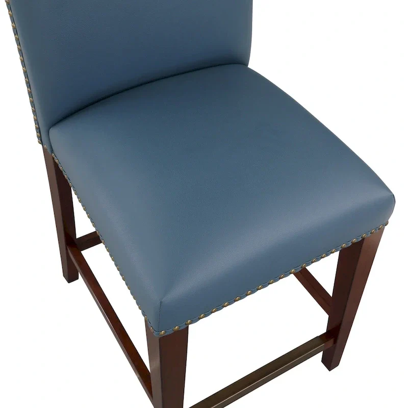 Stationary Faux Leather Counter Stool with Nail Head Trim, Modern Bar Stool