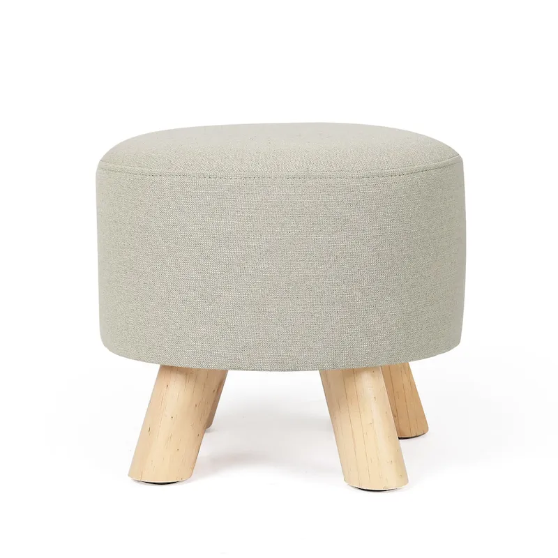 Adeco Modern Round Ottoman Home Footrest Stool/ Linen Fabric Seat Pouf