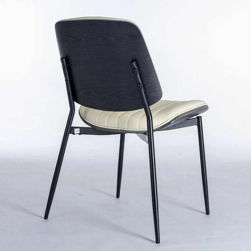 Retro Linen Dining Chairs Set of 2, Bentwood Back with Metal Legs