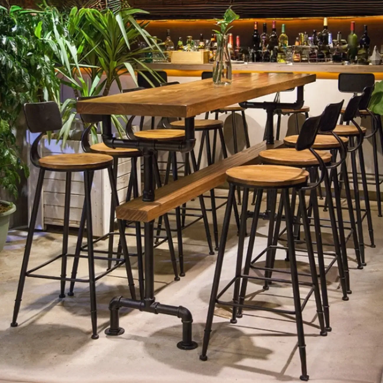 Industrial Brown Black Metal Wood Bar Tables