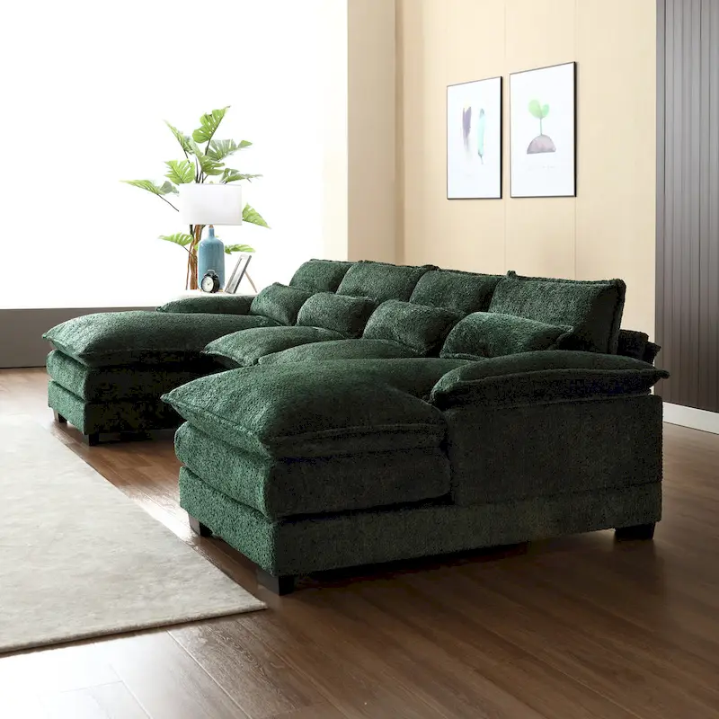 110.63 Modern U-Shaped Chenille 4 Seater Sectional Sofa with Double Cushions, 2 Chaise and High-Density Foam