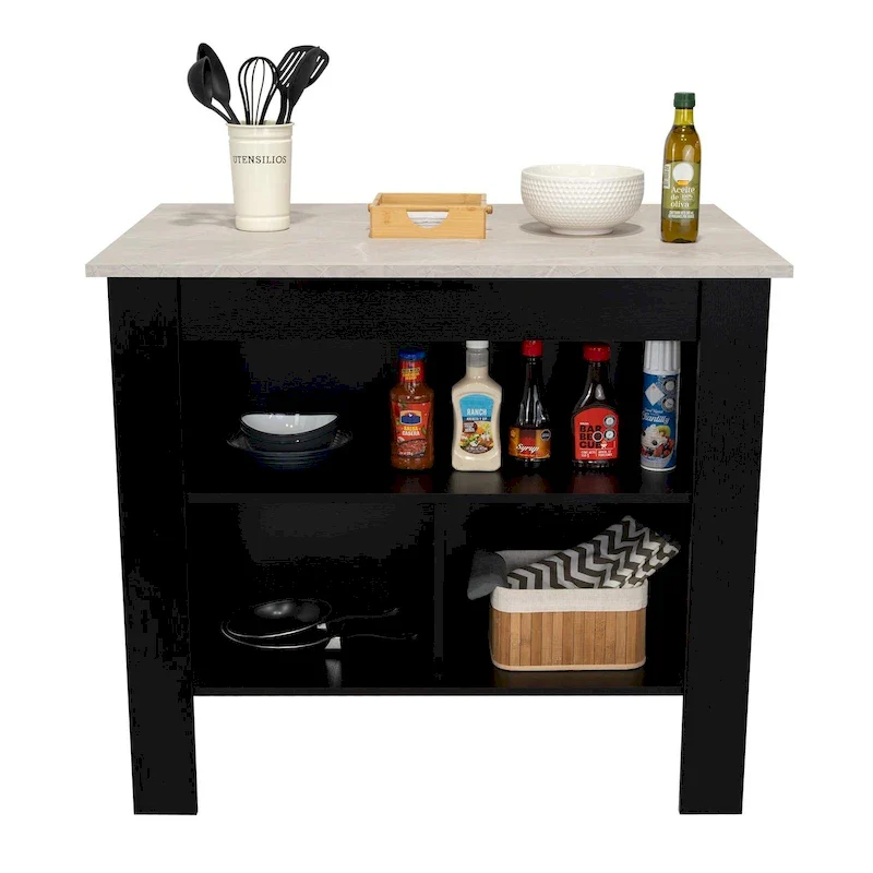 3-Shelf Wooden Casual Kitchen Island