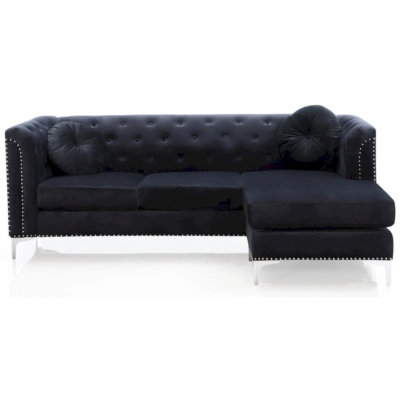 Pompano 83 in. Tufted Velvet Sectional with 2-Throw Pillow - 83L x 58W x 31H