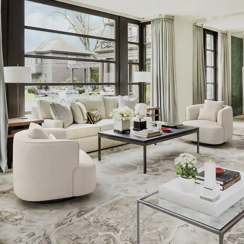 LUE BONA Swivel Accent Armchair Fabric Blend, Modern Upholstered Barrel Chair Living Room Sofa Chair