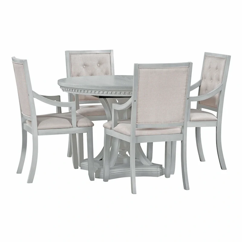Retro 5-piece Dining Set with Extendable Round Table and 4 Chairs