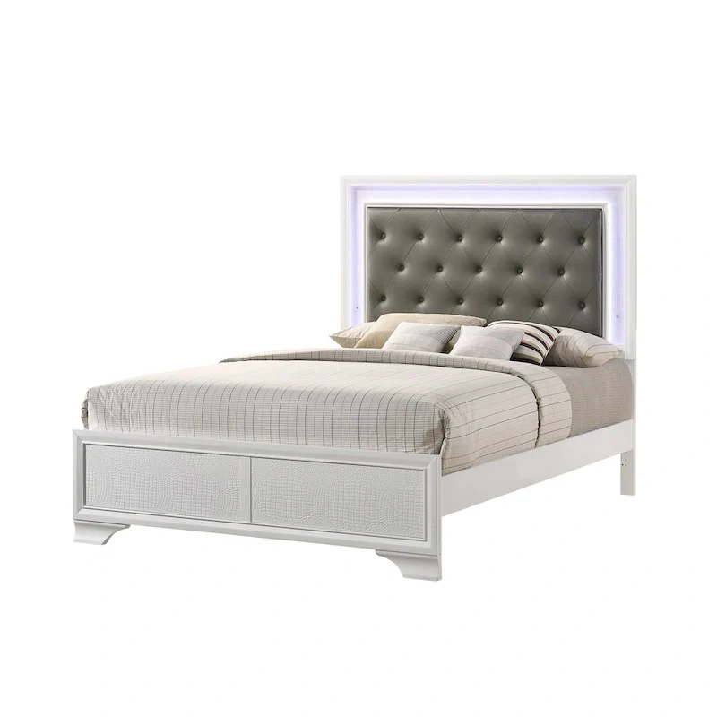Kym 4 Piece Frost LED Faux Leather Upholstered Tufted Panel Bedroom Set