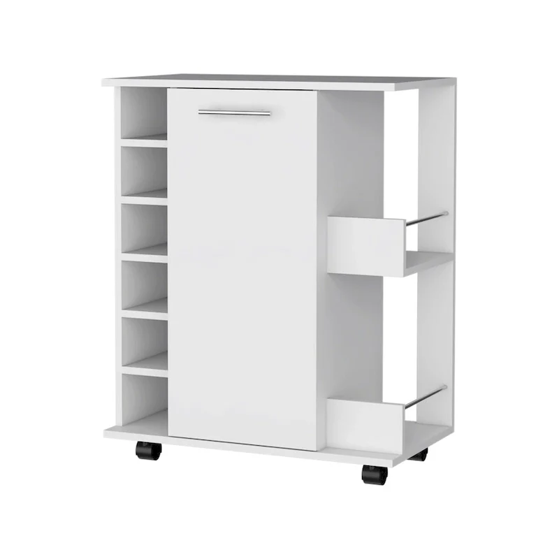 Woodland Bar Cart with Casters, Wine Rack and Open Shelf Black