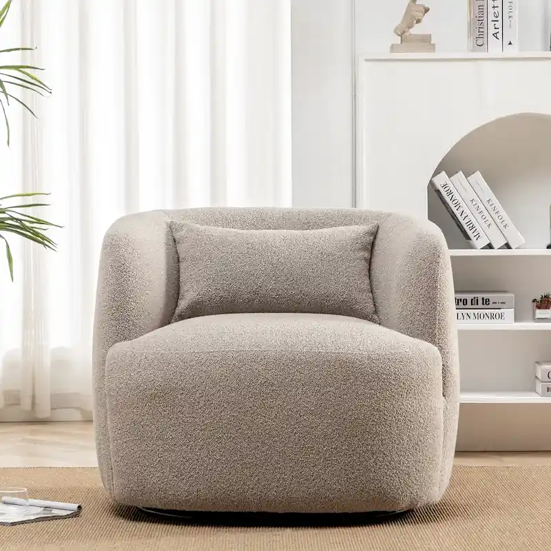 KINWELL 34 Poly Blend Boucle Fabric Upholstered Swivel Armchair