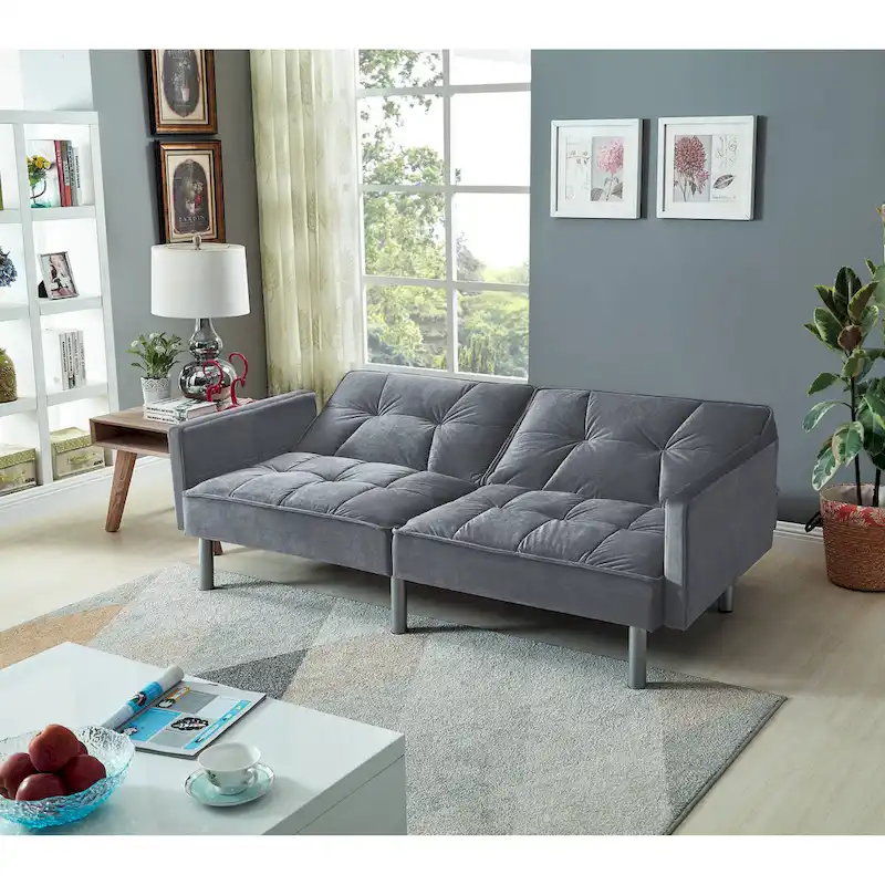 75.6 Lovely Velvet Convertible Sleeper Sofa Bed Futon Love Seats